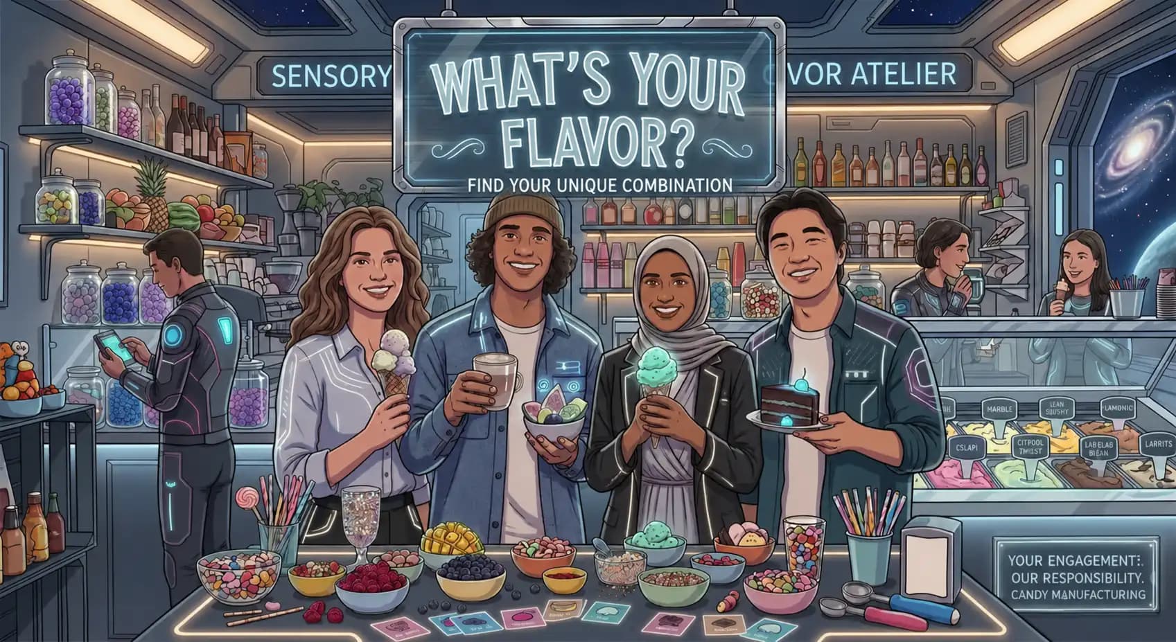 group of friends testing different flavors